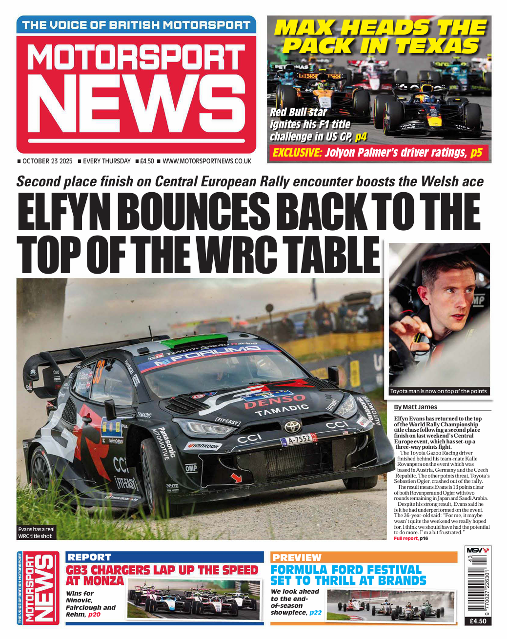 Motorsport News (23 Oktober 2025): Elfyn Evans Meroket ke Puncak WRC & Kemenangan Max di Texas